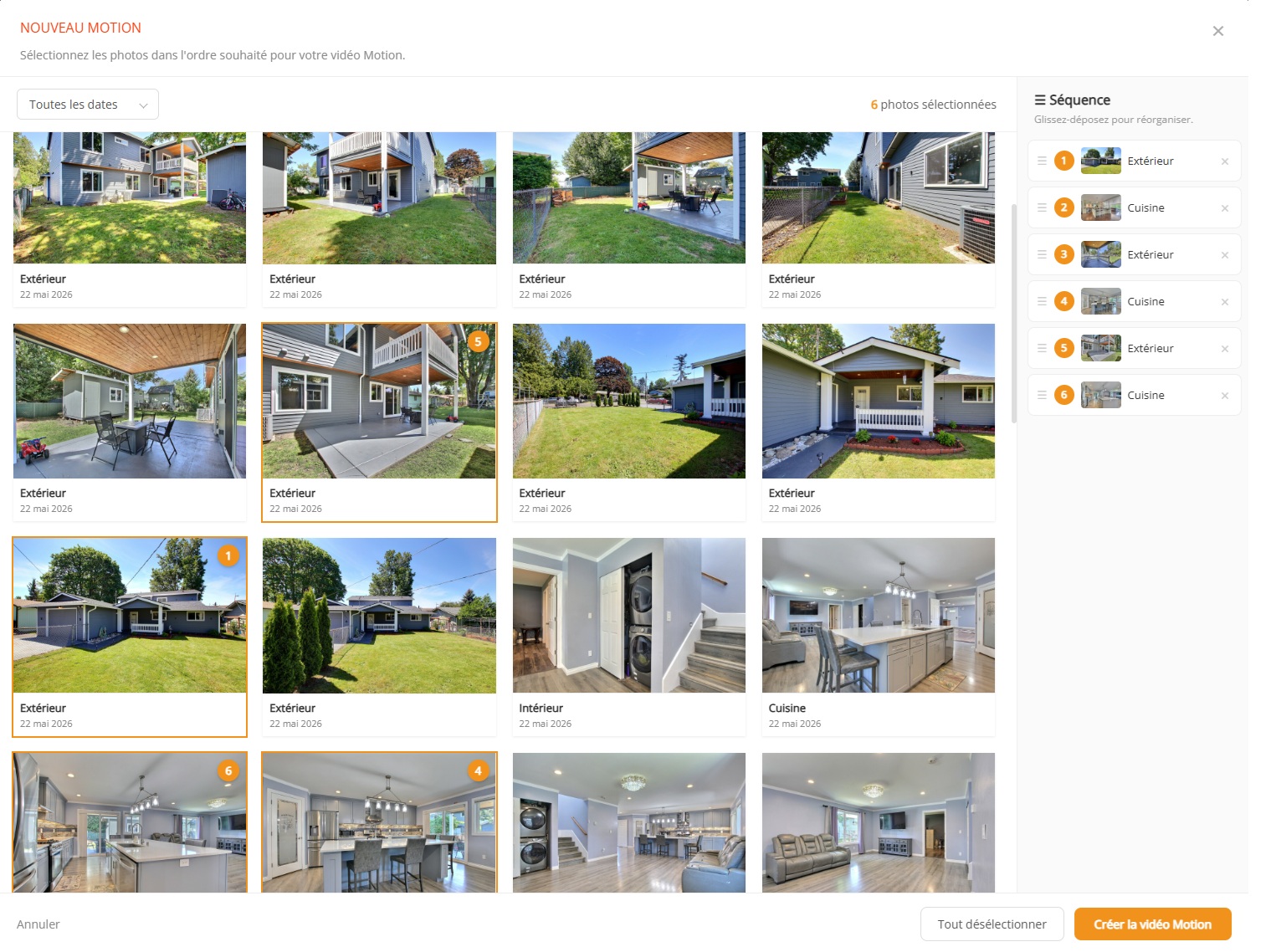 Selecting and ordering photos for a Motion video
